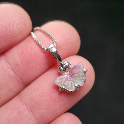 Watermelon Tourmaline Butterfly Pendant, Sterling Silver