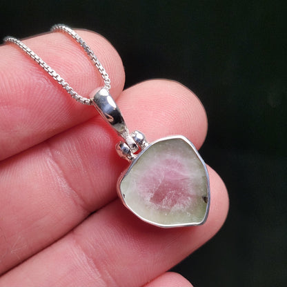Watermelon Tourmaline Pendant, Sterling Silver