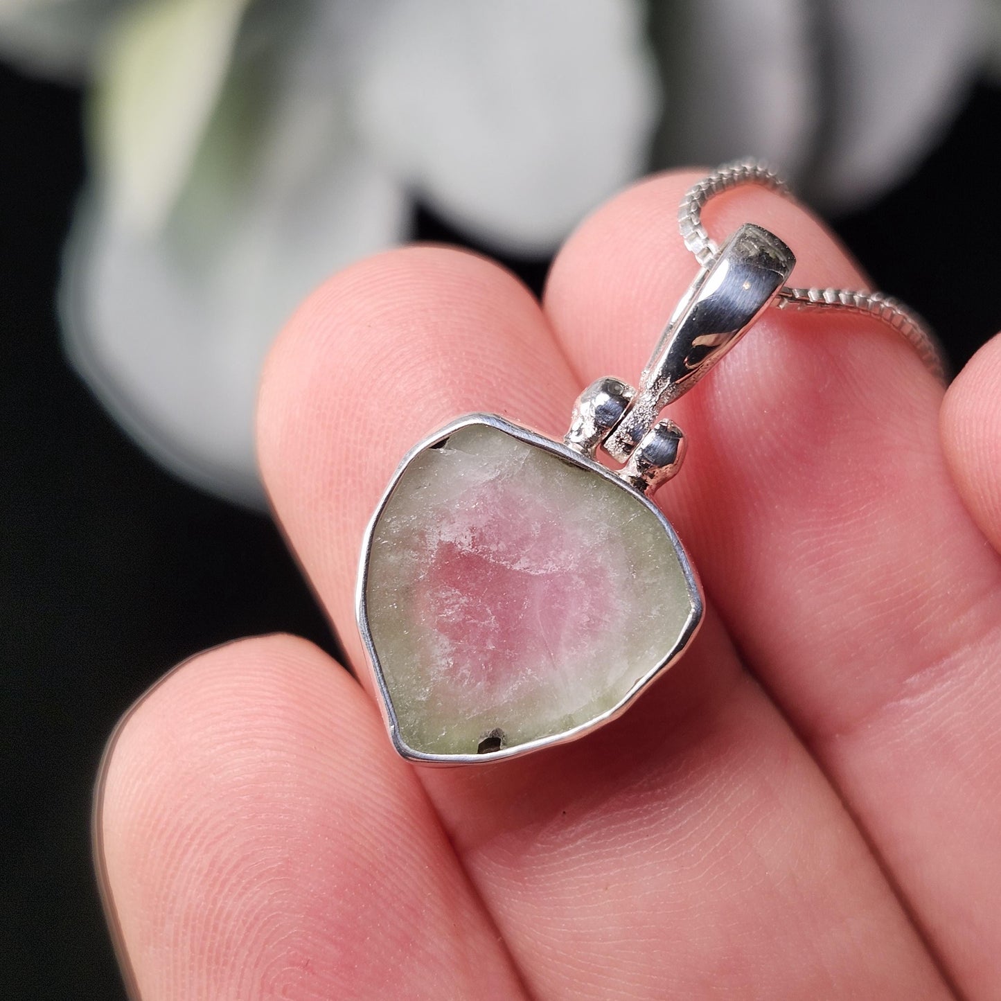 Watermelon Tourmaline Pendant, Sterling Silver