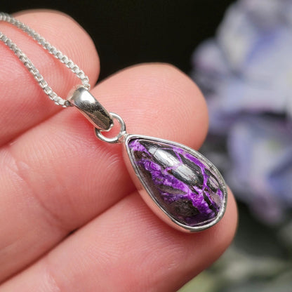 Fibrous Sugilite Pendant, Sterling Silver