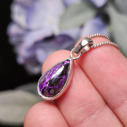 Fibrous Sugilite Pendant, Sterling Silver