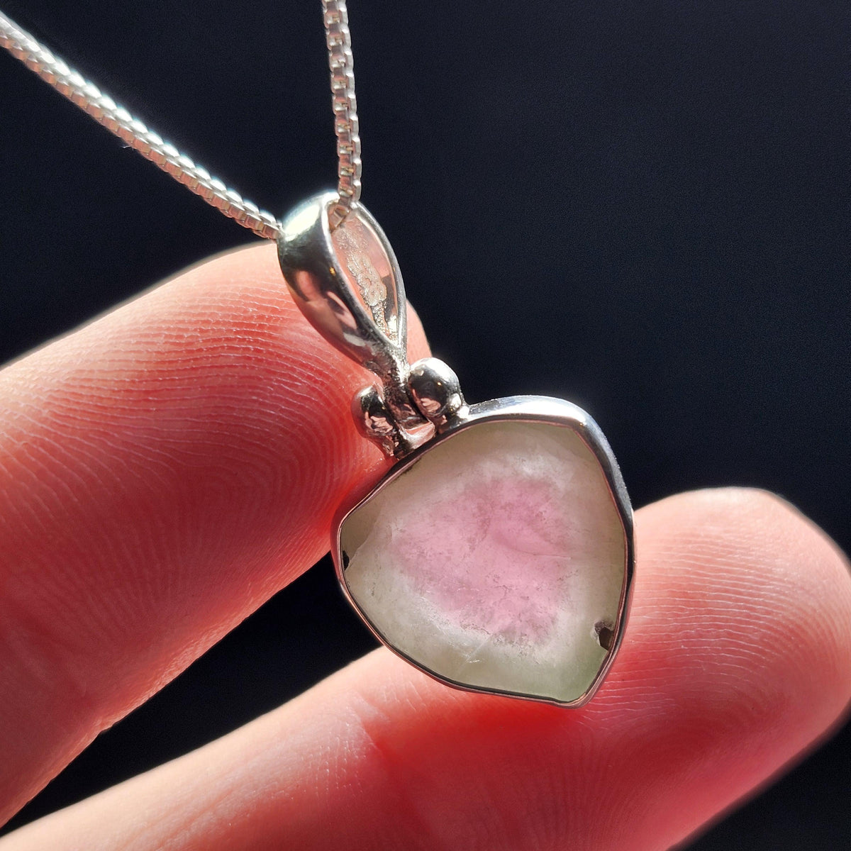 Watermelon Tourmaline Pendant, Sterling Silver
