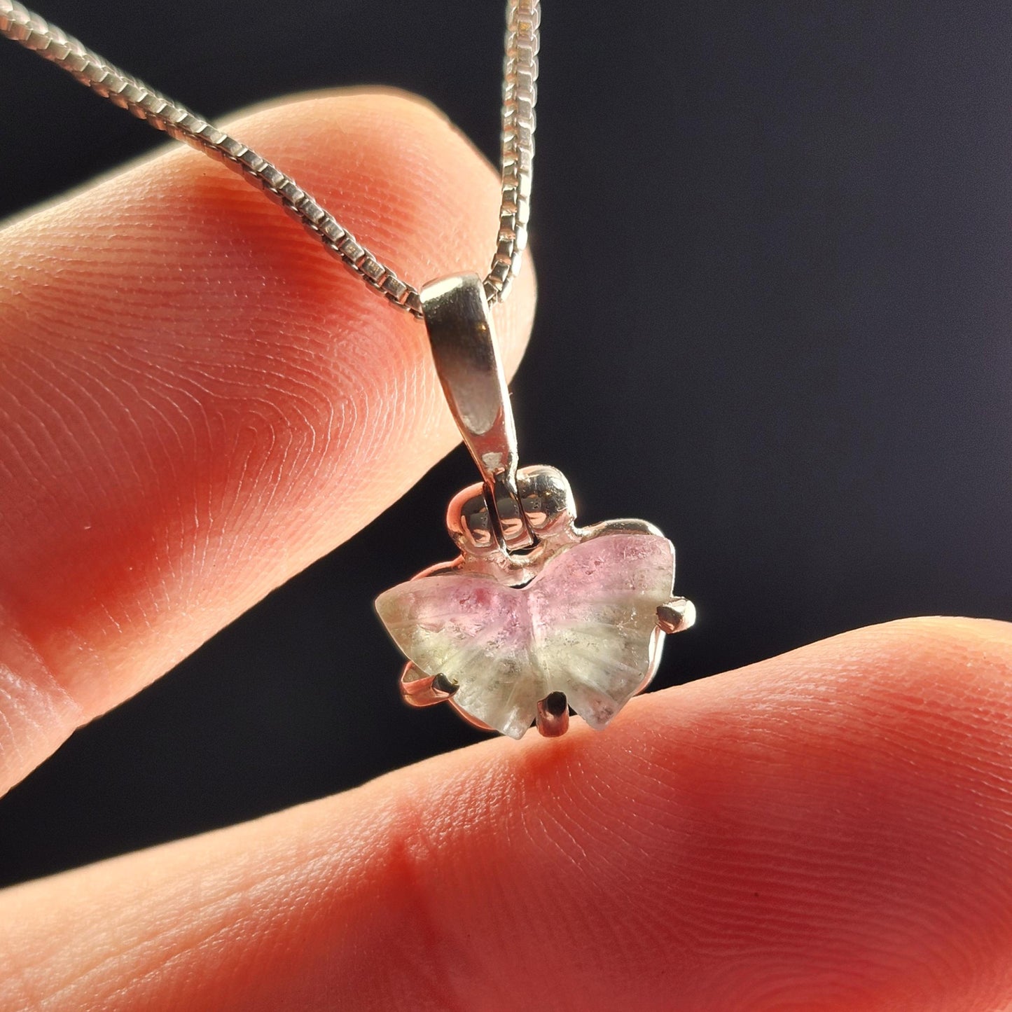 Watermelon Tourmaline Butterfly Pendant, Sterling Silver