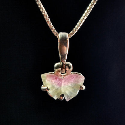 Watermelon Tourmaline Butterfly Pendant, Sterling Silver
