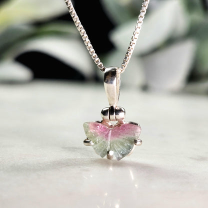Watermelon Tourmaline Butterfly Pendant, Sterling Silver