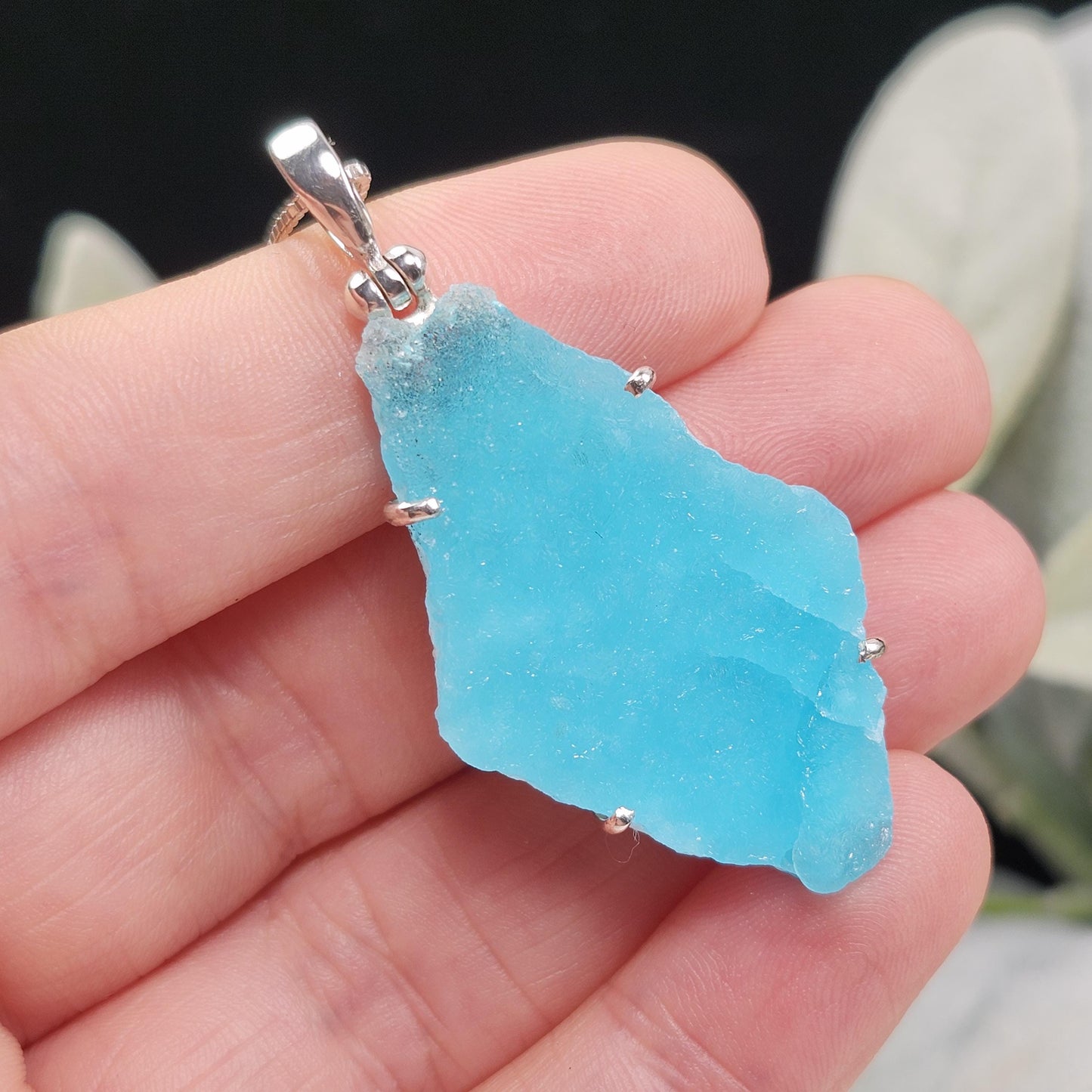 Blue Hemimorphite Pendant, Sterling Silver