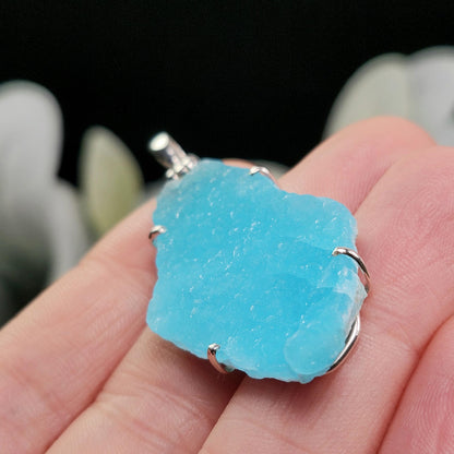 Blue Hemimorphite Pendant, Sterling Silver