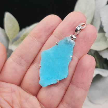Blue Hemimorphite Pendant, Sterling Silver