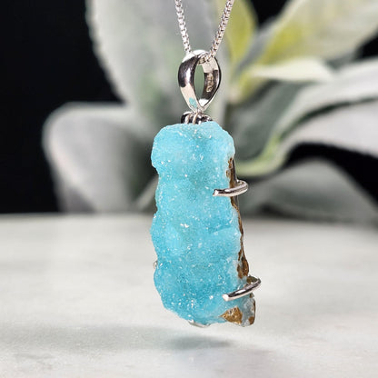 Blue Hemimorphite Pendant, Sterling Silver