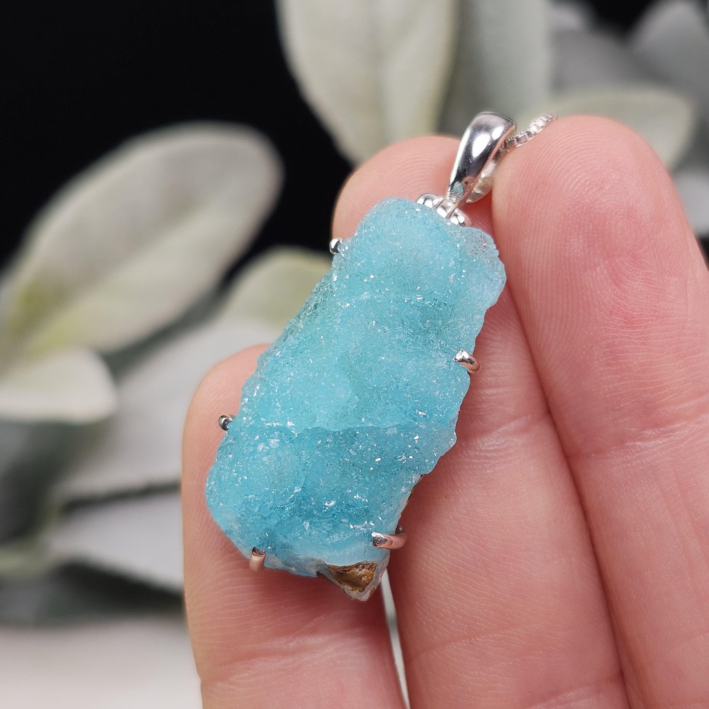 Blue Hemimorphite Pendant, Sterling Silver