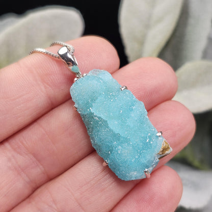 Blue Hemimorphite Pendant, Sterling Silver