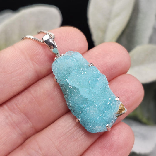 Blue Hemimorphite Pendant, Sterling Silver