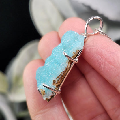 Blue Hemimorphite Pendant, Sterling Silver