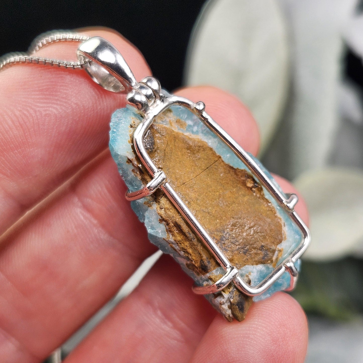 Blue Hemimorphite Pendant, Sterling Silver