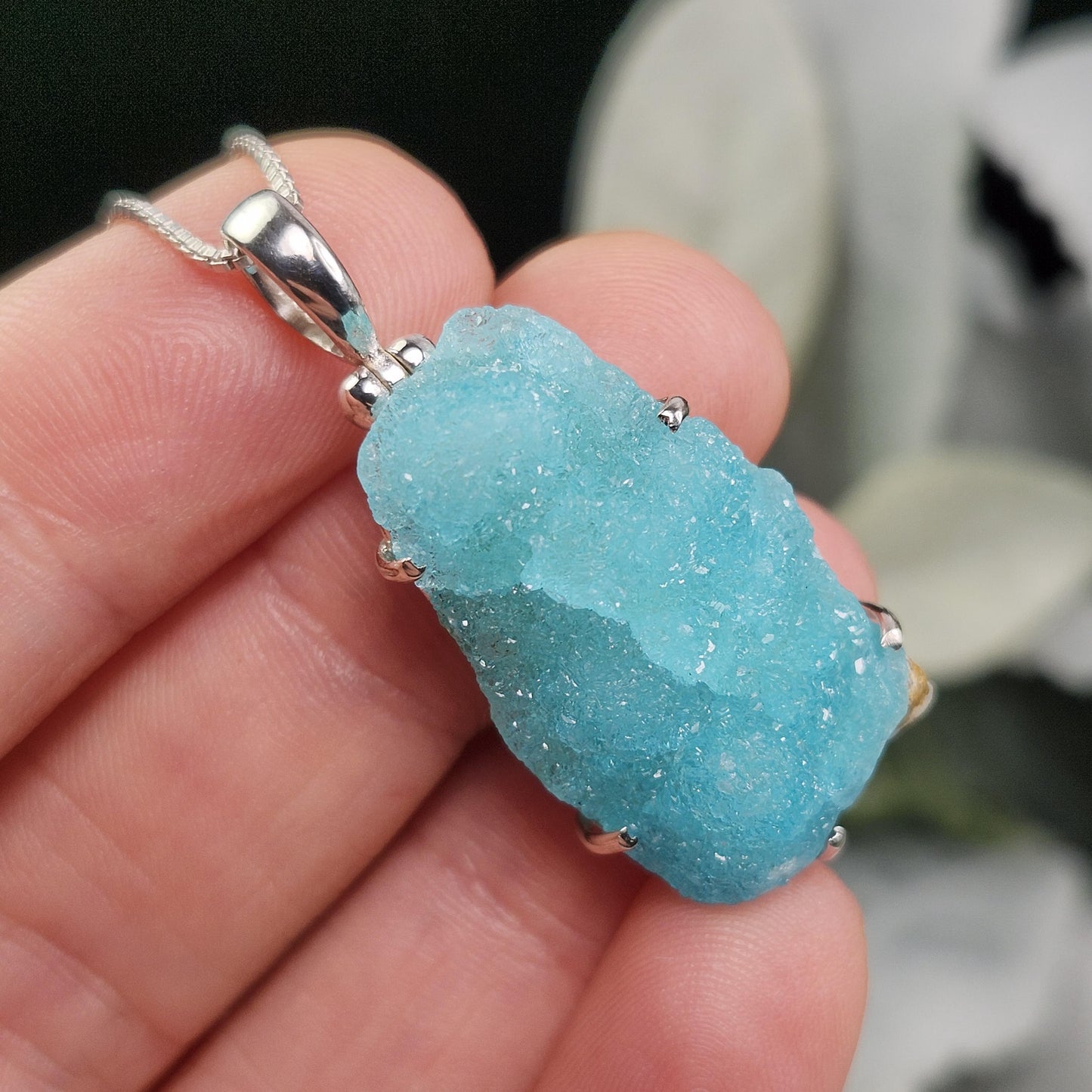 Blue Hemimorphite Pendant, Sterling Silver