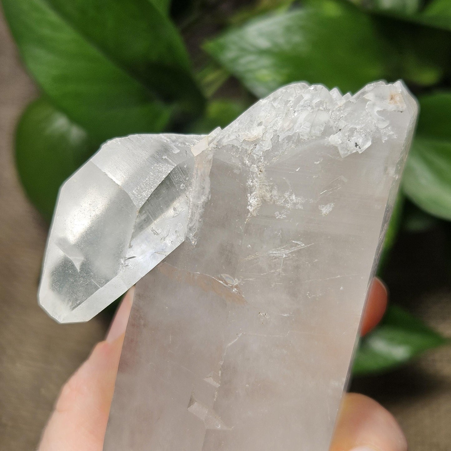 Lemurian Quartz Crystal (420g), Brazilian Quartz with Barcode Striations and Double Termination