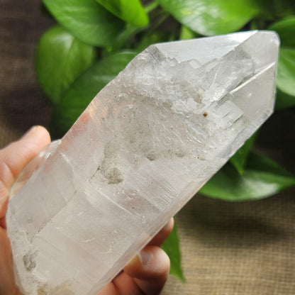 Lemurian Quartz Crystal (420g), Brazilian Quartz with Barcode Striations and Double Termination