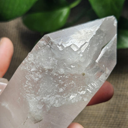 Lemurian Quartz Crystal (420g), Brazilian Quartz with Barcode Striations and Double Termination