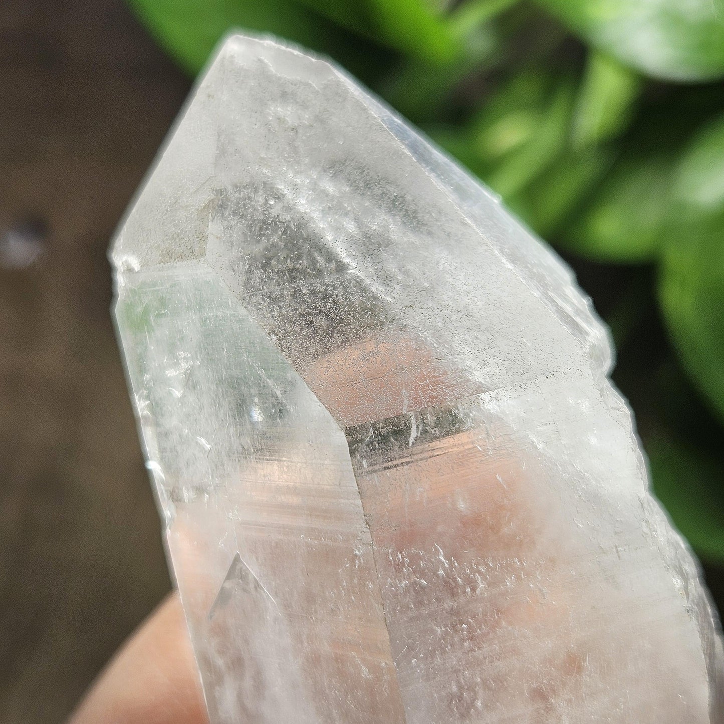 Lemurian Quartz Crystal (420g), Brazilian Quartz with Barcode Striations and Double Termination