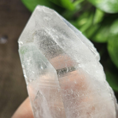 Lemurian Quartz Crystal (420g), Brazilian Quartz with Barcode Striations and Double Termination
