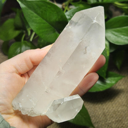 Lemurian Quartz Crystal (420g), Brazilian Quartz with Barcode Striations and Double Termination