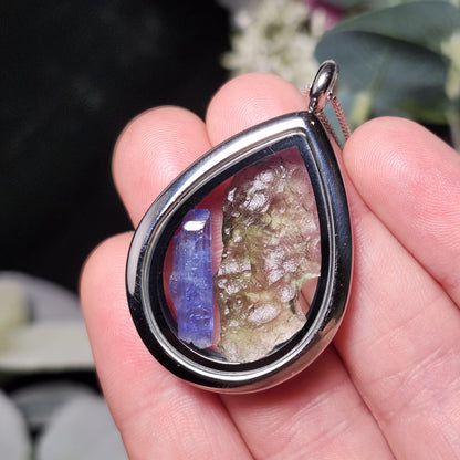 Moldavite & Tanzanite Locket Pendant