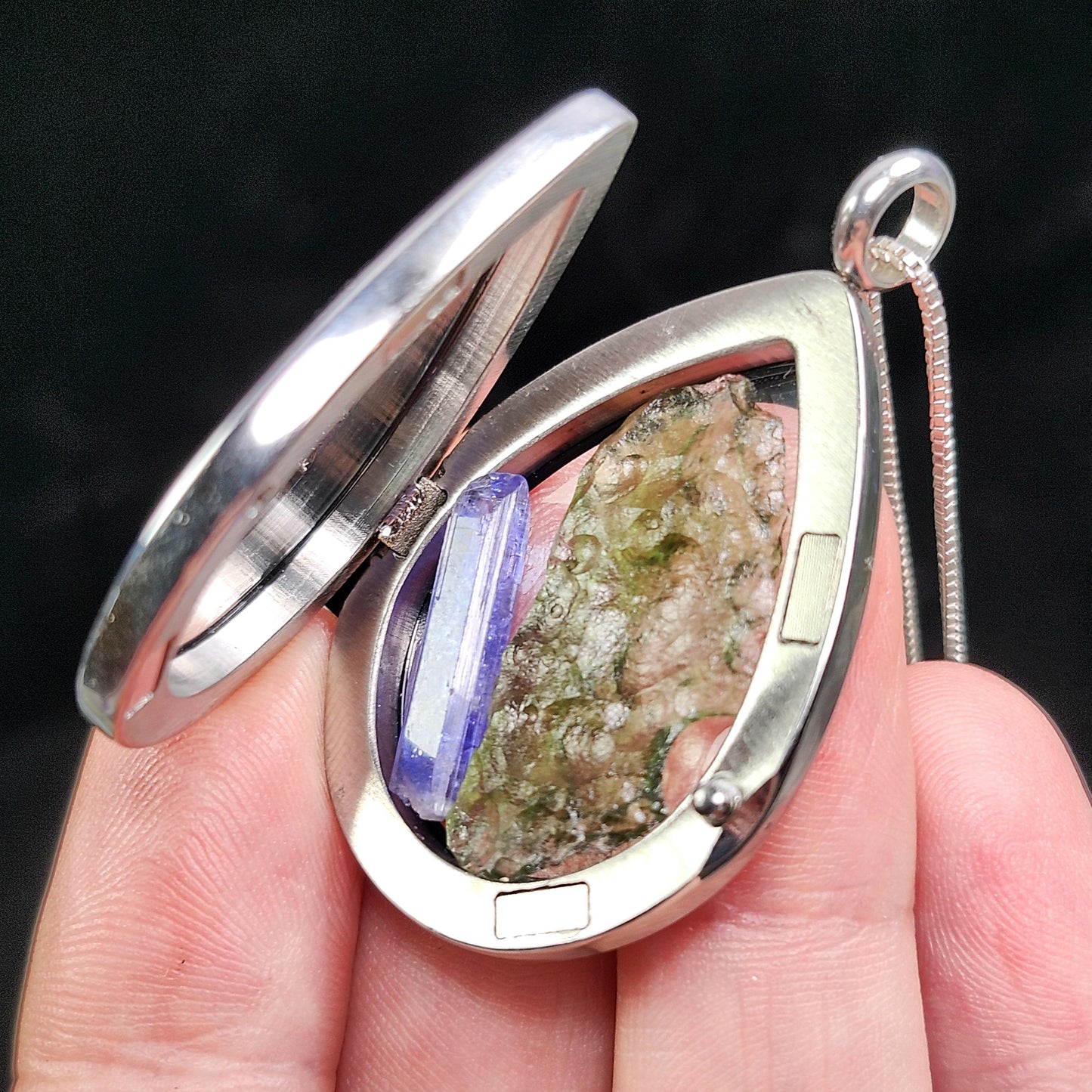 Moldavite & Tanzanite Locket Pendant