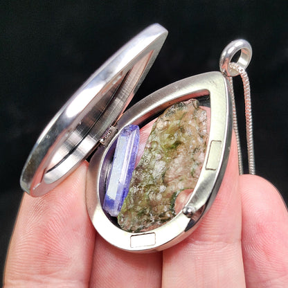 Moldavite & Tanzanite Locket Pendant