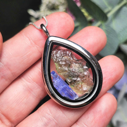 Moldavite & Tanzanite Locket Pendant