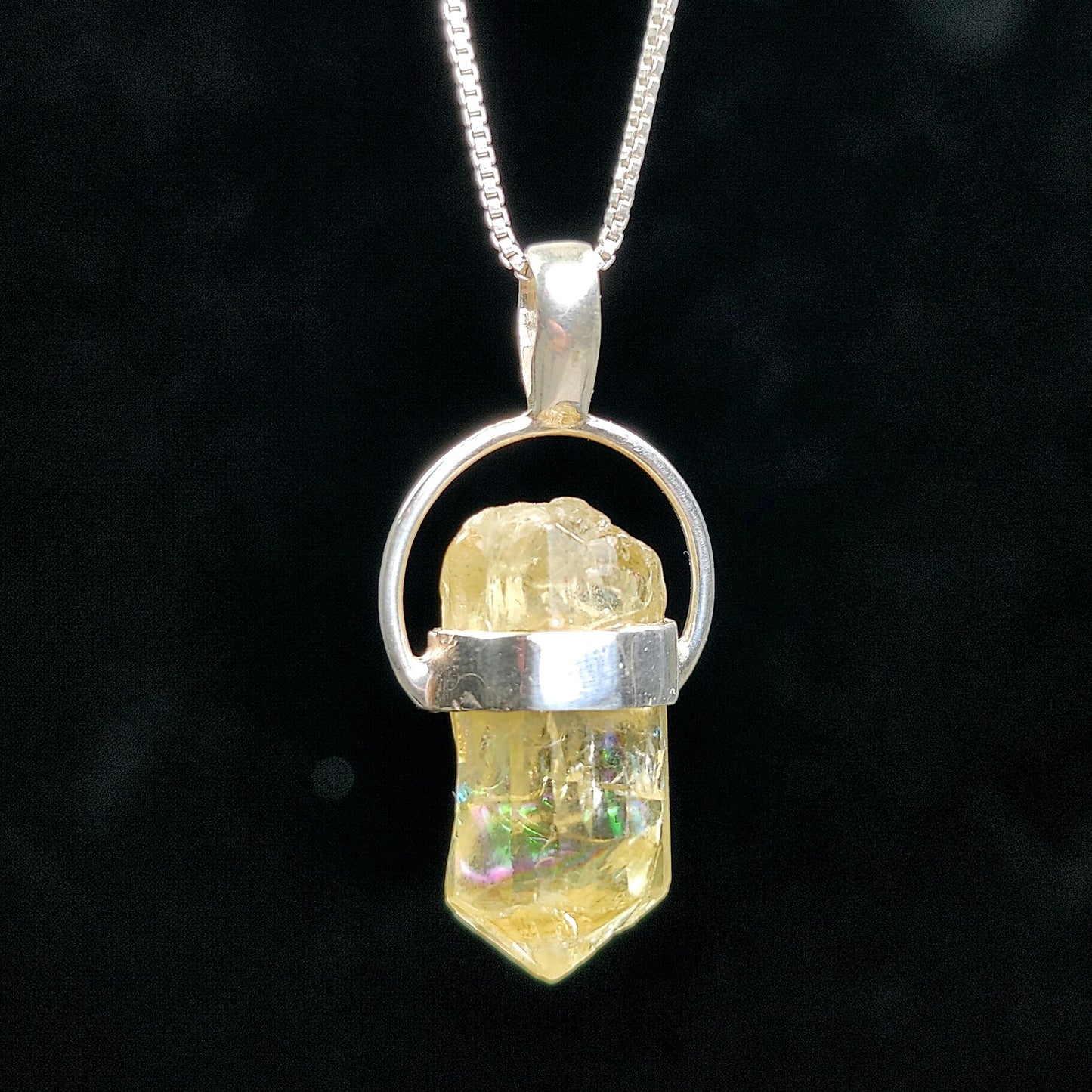 Golden Rainbow Apatite Crystal Pendant