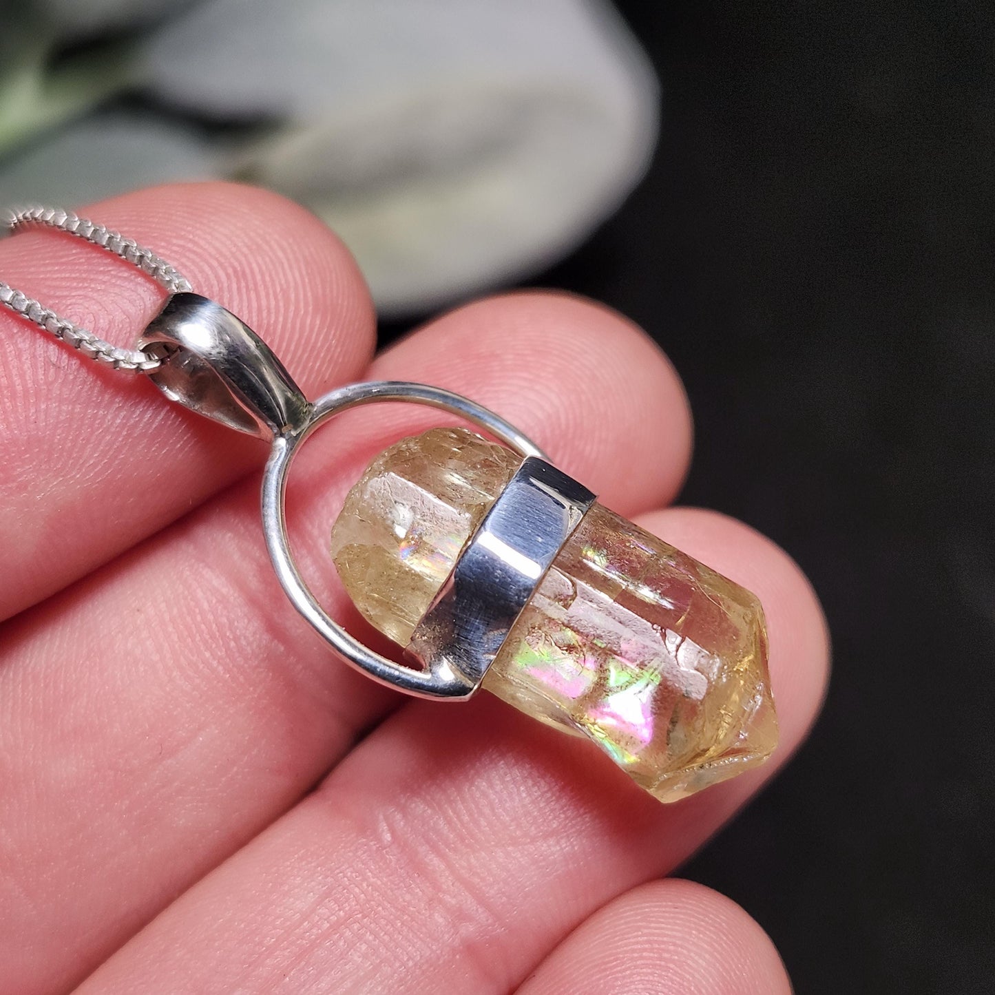 Golden Rainbow Apatite Crystal Pendant