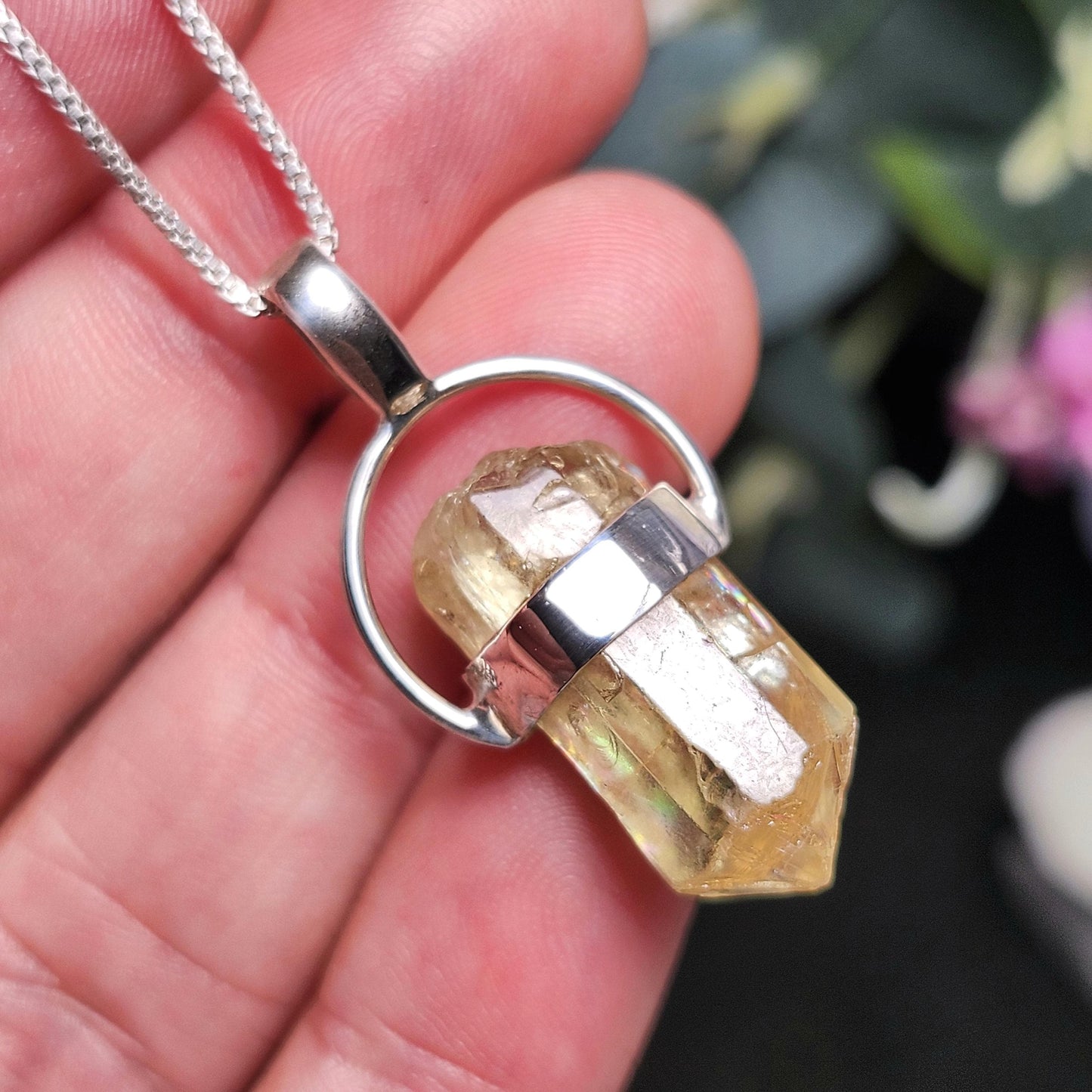 Golden Rainbow Apatite Crystal Pendant