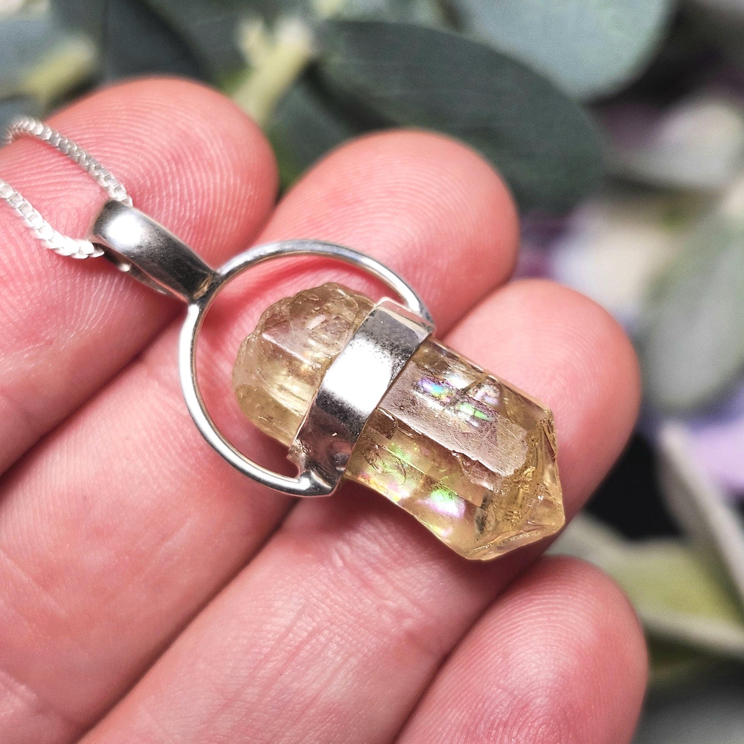 Golden Rainbow Apatite Crystal Pendant