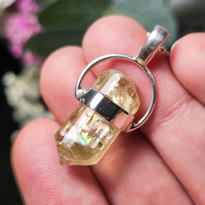 Golden Rainbow Apatite Crystal Pendant