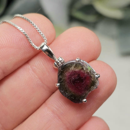 Watermelon Tourmaline Slice Pendant