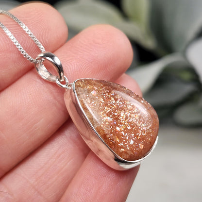 Rainbow Sunstone Pendant, Sterling Silver Sunstone Necklace