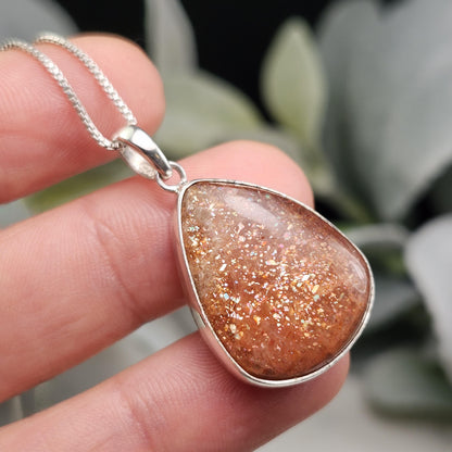 Rainbow Sunstone Pendant, Sterling Silver Sunstone Necklace