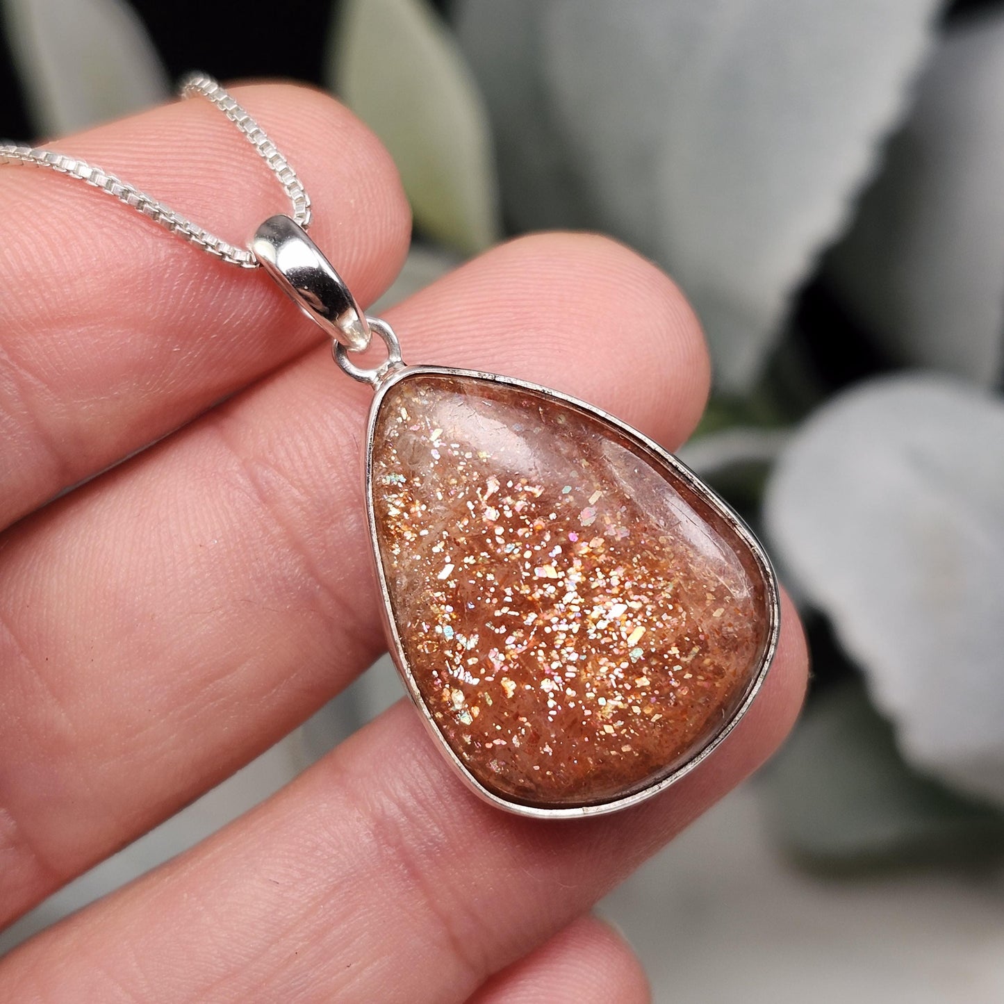 Rainbow Sunstone Pendant, Sterling Silver Sunstone Necklace