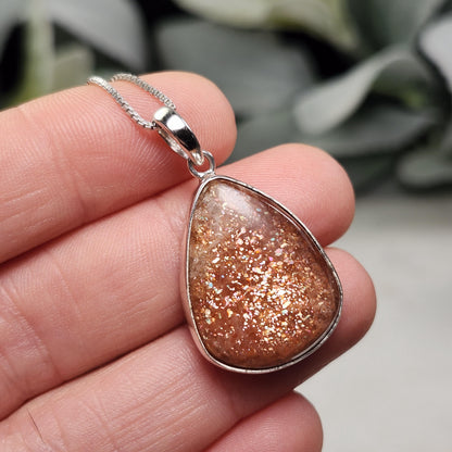 Rainbow Sunstone Pendant, Sterling Silver Sunstone Necklace