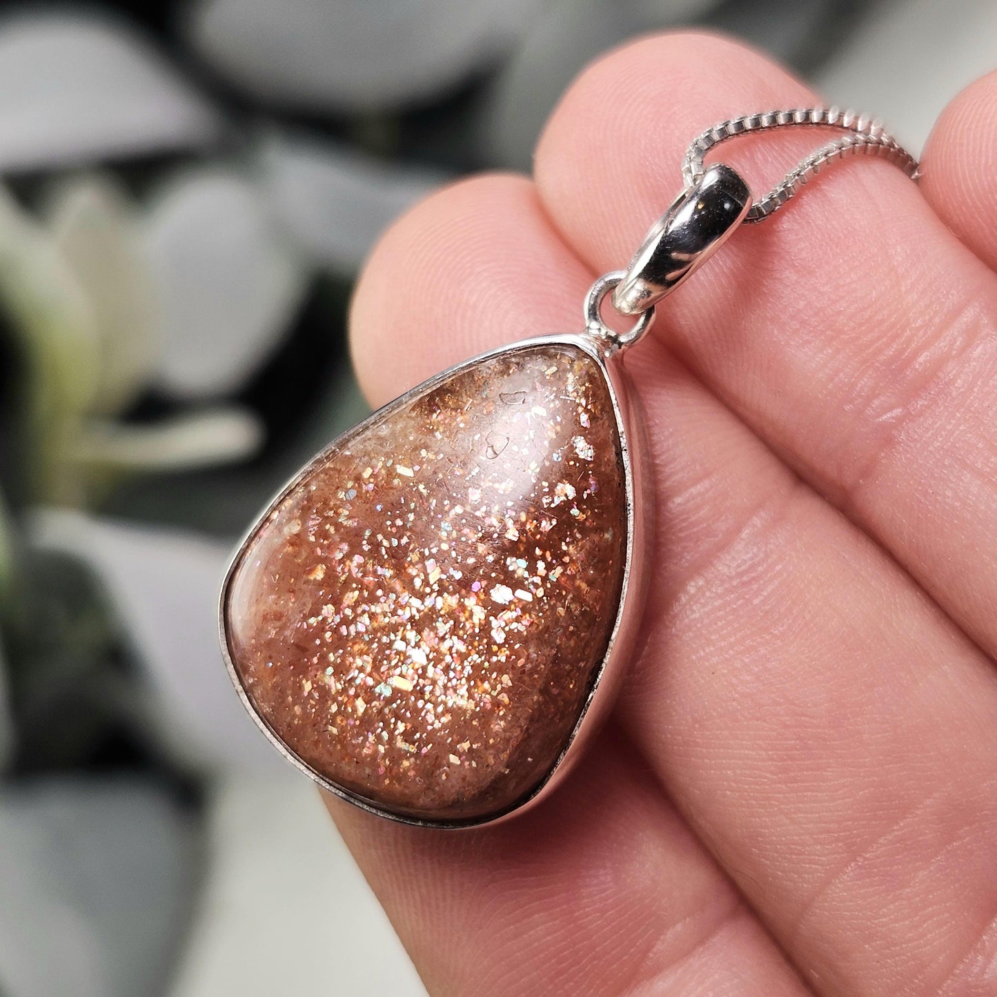 Rainbow Sunstone Pendant, Sterling Silver Sunstone Necklace