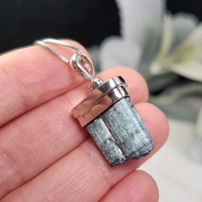 Blue Tourmaline Crystal Pendant, Sterling Silver Tourmaline Necklace