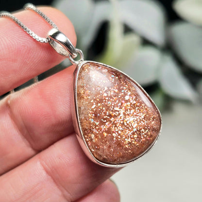 Rainbow Sunstone Pendant, Sterling Silver Sunstone Necklace