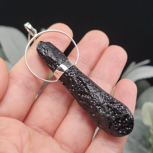 Indochinite Tektite Pendant, Sterling Silver