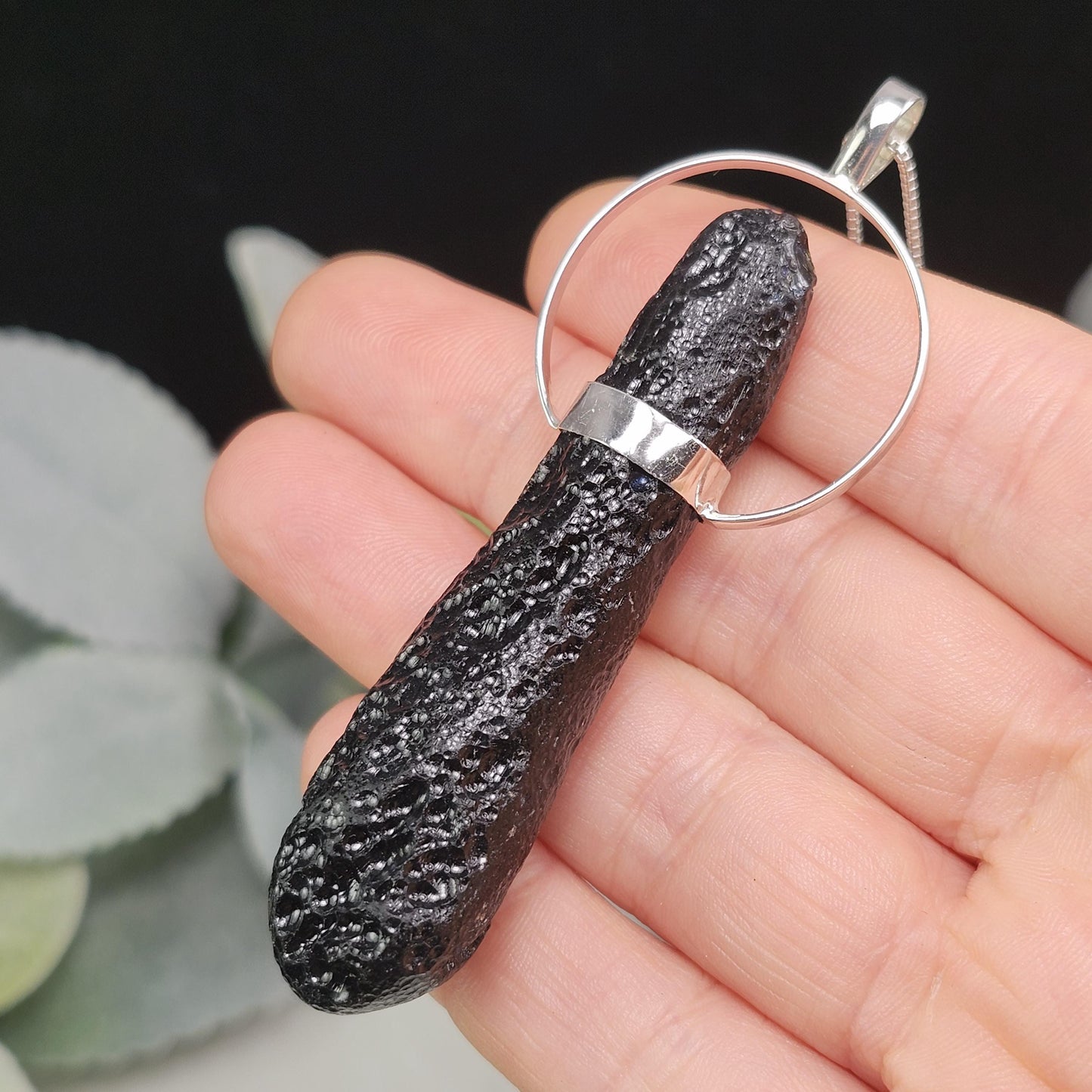 Indochinite Tektite Pendant, Sterling Silver