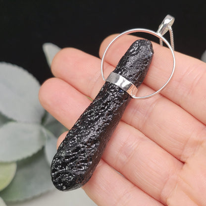 Indochinite Tektite Pendant, Sterling Silver