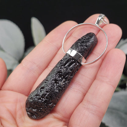Indochinite Tektite Pendant, Sterling Silver