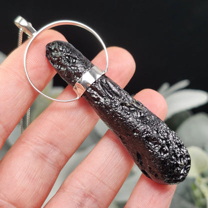 Indochinite Tektite Pendant, Sterling Silver
