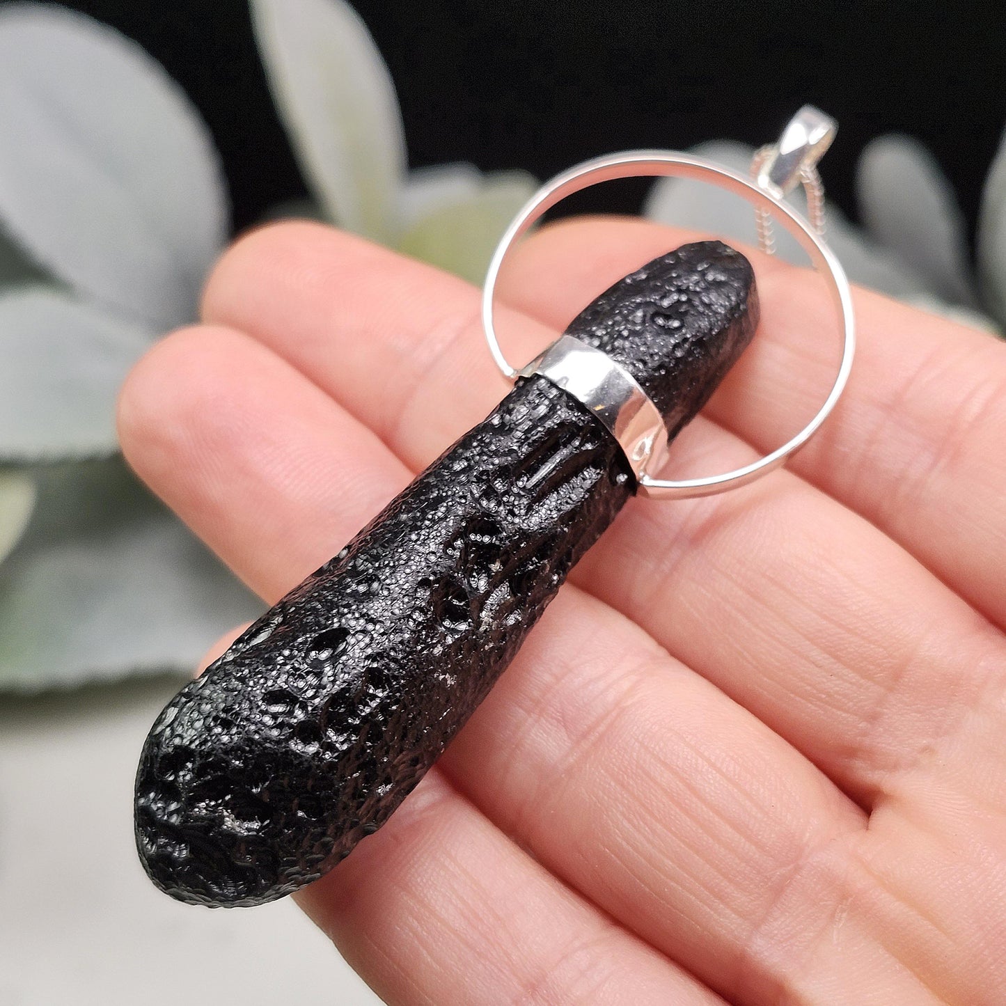 Indochinite Tektite Pendant, Sterling Silver