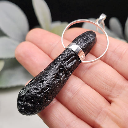 Indochinite Tektite Pendant, Sterling Silver