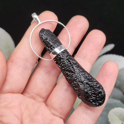 Indochinite Tektite Pendant, Sterling Silver